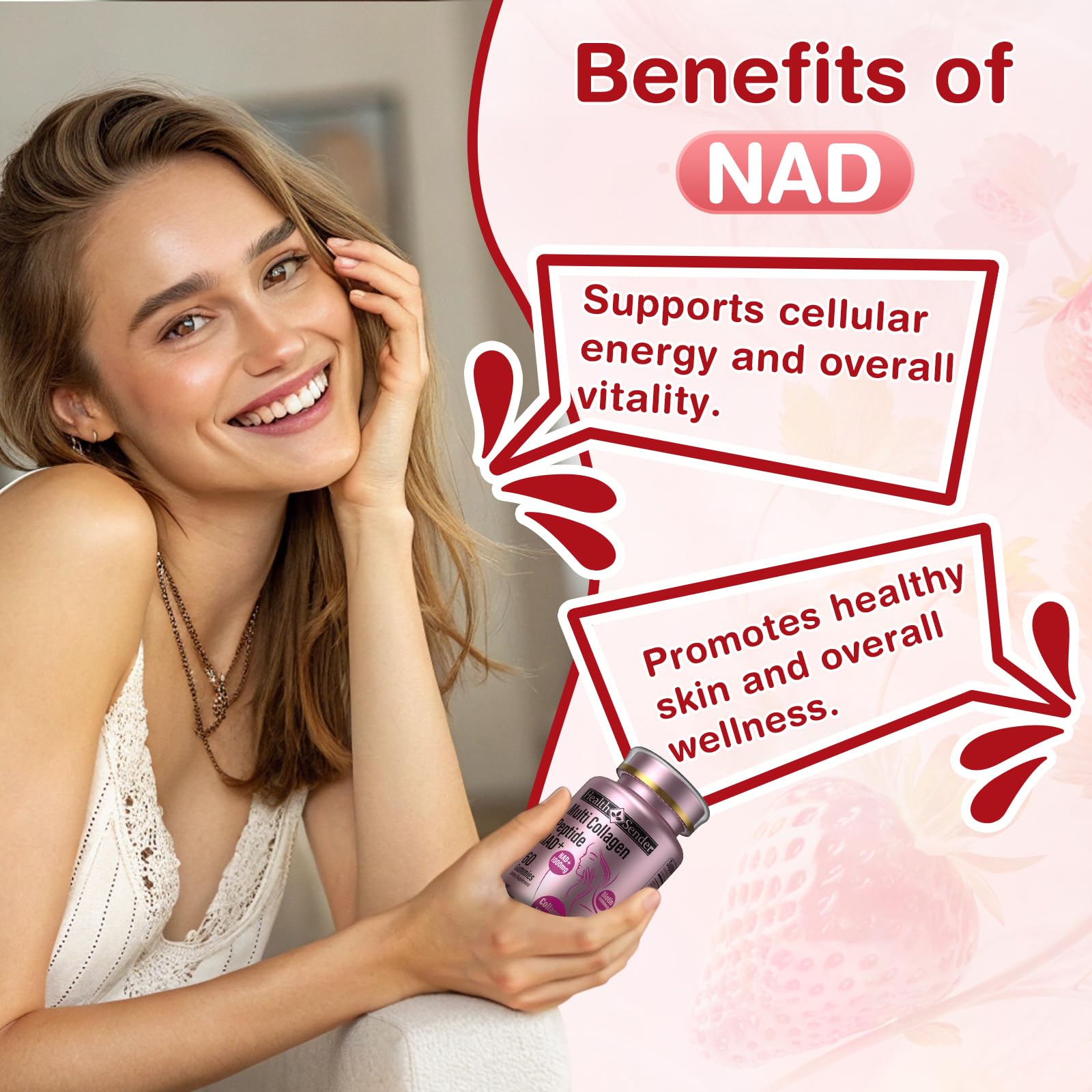 Collagen Gummies-Collagen for Women Men with 1500 mg Collagen Peptides Type I,II,III,V,X, 1000mg NAD, 15000 mcg Biotin, Daily Collagen Supplement Protein Gummies for Hair Skin Nails, Sugar Free - Maple Wellness Supplements