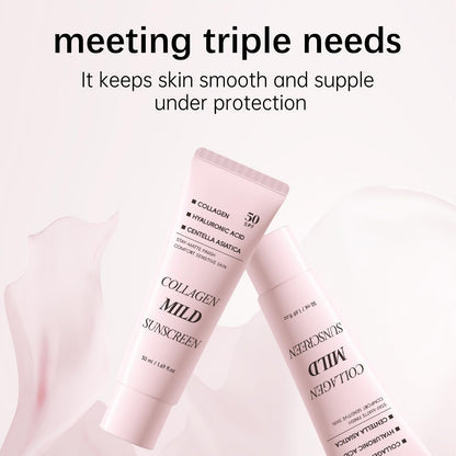 Collagen Mild Sunscreen SPF 50 for Face, Broad Spectrum Protection, Hydrating Facial Sunscreen with Peptides & Cica, Lightweight Non-Greasy, No White Cast, Natural Glow, Travel Size (2 PCS) - Maple Wellness Supplements