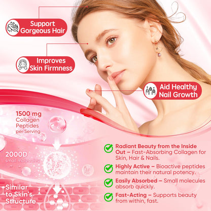 Collagen Peptide Gummies for Women & Men Sugar-Free, Multi Collagen Hydrolyzed w/ 1500mg Protein Type I,II,III,V,X, 5000mcg Biotin, Methylated B12, Vitamin C A E D3 B6 - Maple Wellness Supplements