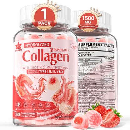Collagen Peptide Gummies for Women & Men Sugar-Free, Multi Collagen Hydrolyzed w/ 1500mg Protein Type I,II,III,V,X, 5000mcg Biotin, Methylated B12, Vitamin C A E D3 B6 - Maple Wellness Supplements