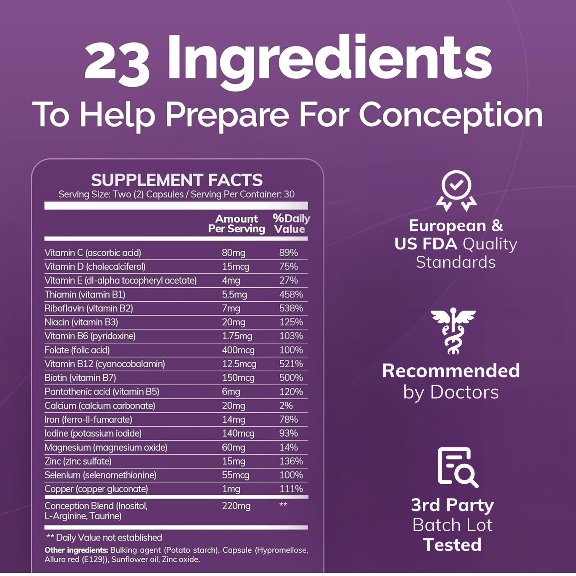 CONCEIVE PLUS Womens Fertility Support – Prenatal Multivitamin for Trying to Get Pregnant – Conception Blend, Hormonal Balance, Folate, Zinc, Thiamin, Riboflavin, Biotin – Non-GMO, Vegan – 30 Days - Maple Wellness Supplements