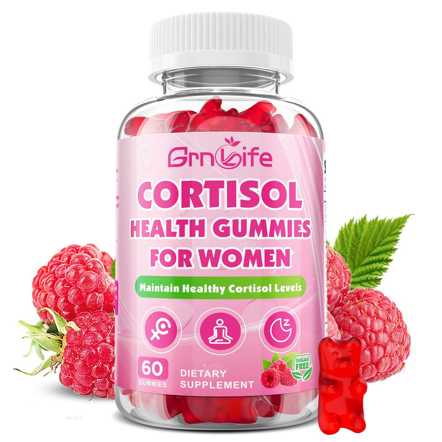 Cortisol Gummies for Women, Cortisol Supplements Gummies with Magnesium Ashwagandha Rhodiola Rosea and L-theanine Complex for Relaxation and Focus, Zzz Support, Raspberry Flavor, 60 Count - Maple Wellness Supplements
