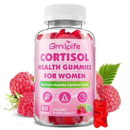 Cortisol Gummies for Women, Cortisol Supplements Gummies with Magnesium Ashwagandha Rhodiola Rosea and L-theanine Complex for Relaxation and Focus, Zzz Support, Raspberry Flavor, 60 Count - Maple Wellness Supplements
