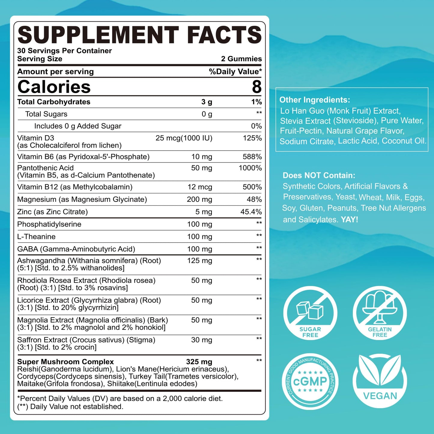 Cortisol Gummies for Women & Men, Sugar Free Cortisol Reducer Supplements w/ Magnesium, Ashwagandha, Mushroom, L-theanine, Rhodiola, Vitamin B6 B12 for Cortisol Detox, Relax, Sleep Support 2 Pack - Maple Wellness Supplements