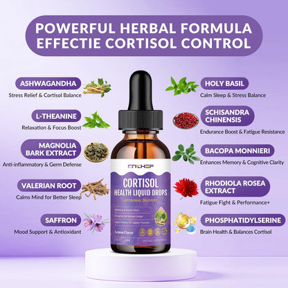 Cortisol Supplement Liquid Drops, Hormone Balance for Women Men Cortisol Detox with Magnesium Glycinate, L-Theanine, Rhodiola Rosea, Ashwagandha, Phosphatidylserine, Mood Focus, Sleep Support, 2 Fl Oz - Maple Wellness Supplements