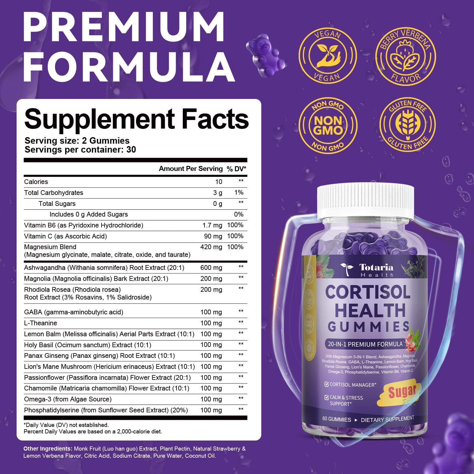 Cortisol Supplements for Women & Men 20-in-1 Cortisol Gummies with Ashwagandha Rhodiola Rosea Magnesium Phosphatidylserine Calm Focus Mood Support Healthy Cortisol Levels 30 Day Supply - Maple Wellness Supplements