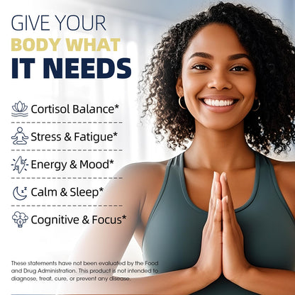 Cortisol Supplements for Women & Men,High Cortisol Reducer, Manager, Detox, Lower and Control,with Magnesium, Ashwagandha,Rhodiola, L-Theanine for Mood,Focus,Sleep - Maple Wellness Supplements