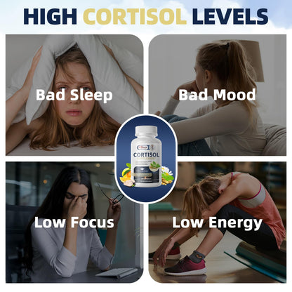 Cortisol Supplements for Women & Men,High Cortisol Reducer, Manager, Detox, Lower and Control,with Magnesium, Ashwagandha,Rhodiola, L-Theanine for Mood,Focus,Sleep - Maple Wellness Supplements