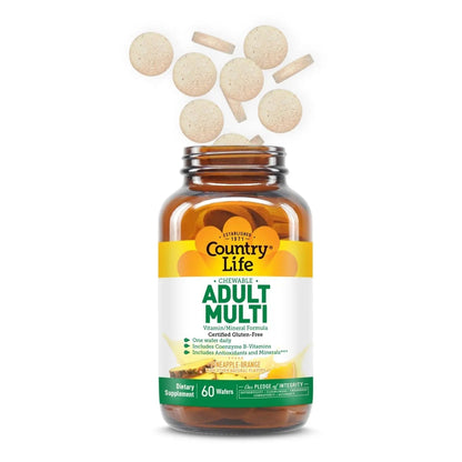 Country Life Adult Chewable Multivitamin with Coenzyme B-Vitamins, Antioxidants, Minerals, Pineapple-Orange Flavor - Maple Wellness Supplements