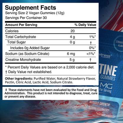 Creatine Gummies 5000mg, 30 Servings Creatine Monohydrate Gummies - Third-Party Tested Creatine for Women, Strawberry Flavor Creatine for Men, Muscle Growth, - Maple Wellness Supplements