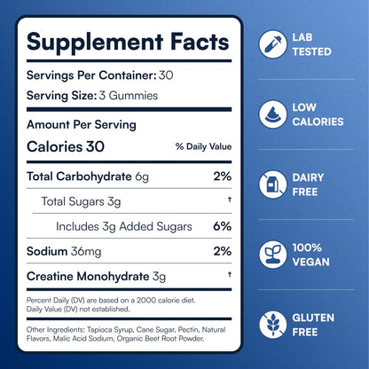 Creatine Monohydrate Gummies - Supports Muscle Growth, Recovery & Brain Function - Convenient & Easy to Take - Great Tasting Watermelon Flavor - Maple Wellness Supplements