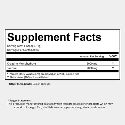 Creatine with Taurine for Women & Men - Unflavored Micronized Creatine Monohydrate Plus Taurine Powder to Support Muscle Strength, Recovery & Brain Health (60 Servings) - Maple Wellness Supplements