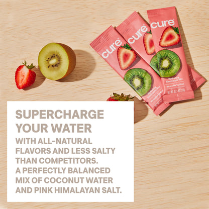 Cure Hydration | Plant-Based Electrolyte Drink Mix | No Added Sugar | FSA-HSA | Dehydration Relief Powder Made with Coconut Water | Non-GMO | Vegan | 28 Servings Jar - Strawberry Kiwi - Maple Wellness Supplements