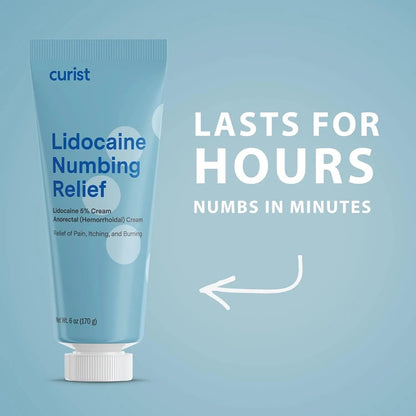 Curist 5% Lidocaine Numbing Cream - 6 oz (170 g) XL Tube - Soothing Numbing Cream for Temporary Discomfort, Itching, and Burning from Hemorrhoids Lidocaine 5% (1 Pack - 6 oz Tube) - Maple Wellness Supplements