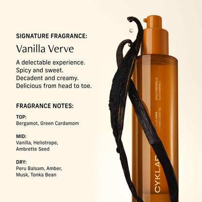CYKLAR Vitamin C Body Oil for Women and Men. Moisturizing Vanilla Verve Scented Body Serum for Glowing Skin. Nourishing - Maple Wellness Supplements