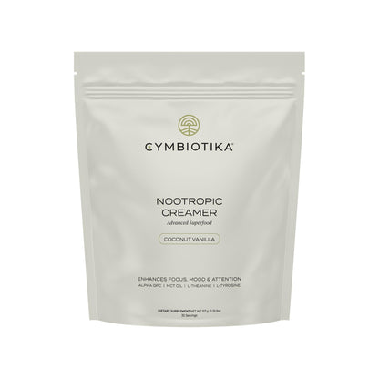 CYMBIOTIKA Nootropic Creamer – MCT Oil, Alpha GPC, L-Theanine – Keto, Vegan, Sugar-Free Coffee Creamer for Focus, Energy & Mental Clarity – Coconut Vanilla Flavor, 30 Servings - Maple Wellness Supplements