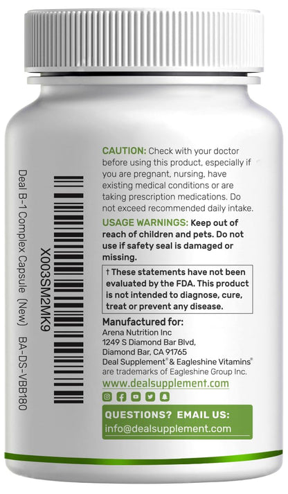 DEAL SUPPLEMENT Vitamin B1 500mg with Benfotiamine, 240 Capsules – 2 in 1 Enhanced Formula – Fat & Water Soluble Thiamine B1 Supplement - Maple Wellness Supplements