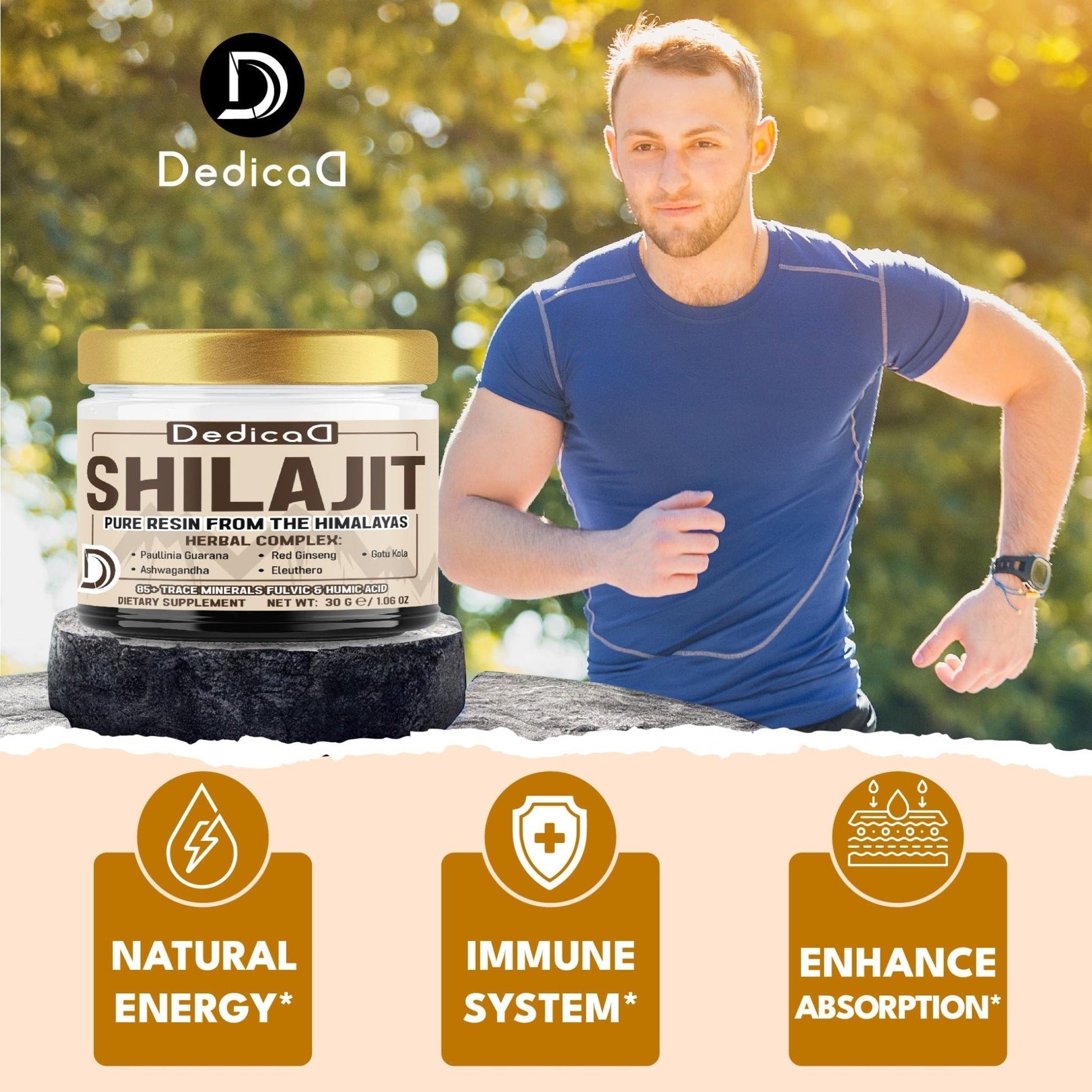 DEDICAD 30g Shilajit Resin with Herbal Complex - Paullinia Guarana, Gotu Kola Leaf & More - Shilajit Pure Himalayan Organic for Immune System, Energy Production, Brain Health & Stamina - Maple Wellness Supplements