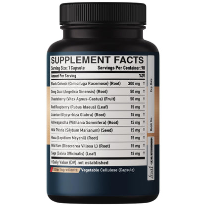 DEDICAD Black Cohosh Supplement - 3 Months for Menopause & Immune Health - Blend of 12 Potent Herb Includes Dong Quai, Chasteberry, Wild Yam, Red Clover, Black Pepper & Others - 90 Vegan Capsules - Maple Wellness Supplements