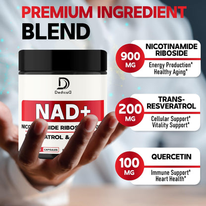 DEDICAD NAD Supplement with Nicotinamide Riboside, Trans-Resveratrol, Quercetin - Cellular Energy & Repair, Vitality, Healthy Aging - 60 Count - Maple Wellness Supplements