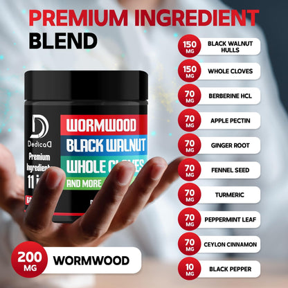 DEDICAD Wormwood Capsules Supplement - Extracted from Black Walnut, Cloves, Turmeric, Apple, Berberine HCl & More - 11 Ingredients Combined for Immune System, Body Management - 60 Capsules - Maple Wellness Supplements