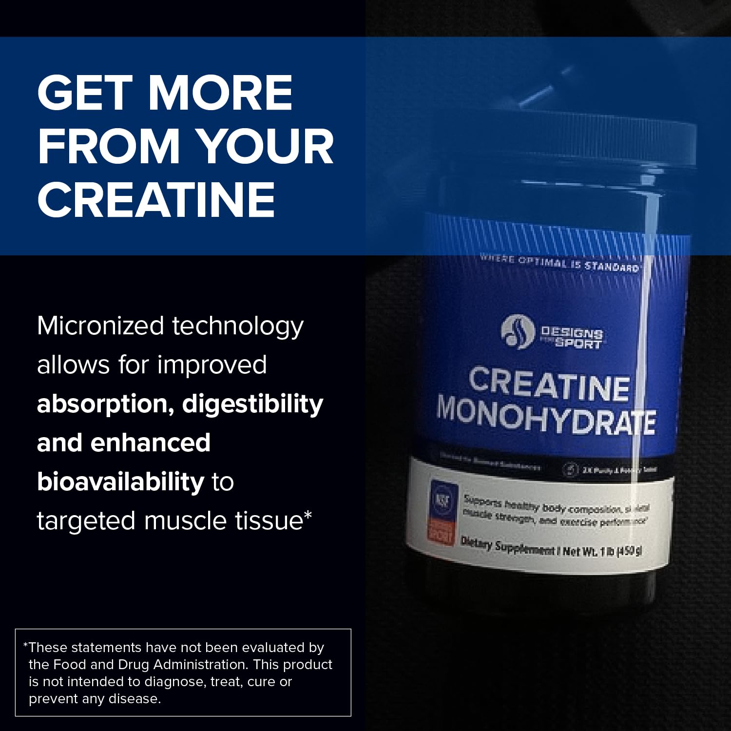 Designs for Sport Micronized Creatine Monohydrate Unflavored Powder - NSF Certified for Sport, 90 Servings, Supports Muscle Recovery, Brain Health, Pre and Post Workout Strength - Maple Wellness Supplements