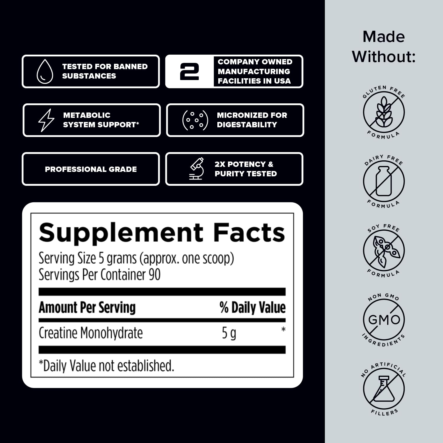 Designs for Sport Micronized Creatine Monohydrate Unflavored Powder - NSF Certified for Sport, 90 Servings, Supports Muscle Recovery, Brain Health, Pre and Post Workout Strength - Maple Wellness Supplements