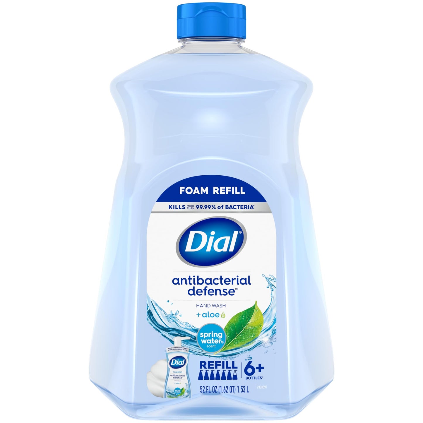 Dial Antibacterial Defense Foaming Hand Soap + Aloe, Spring Water Scent, 52 Fl Oz Hand Soap Refill - Maple Wellness Supplements