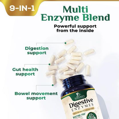 Digestive Enzymes - Super Digestive Multi Enzyme Complex for Bloating & Gut Health Support with Bromelain, Papain, Probiotics & Prebiotics - Digestion Health - Maple Wellness Supplements