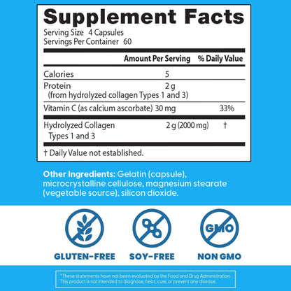 Doctor's Best Collagen Types 1 & 3 with Vitamin C, Non-GMO, Gluten Free, Soy Free, Supports Hair, Skin, Nails, Tendons & Bones, 500 mg, 240 Caps (DRB-00263) - Maple Wellness Supplements