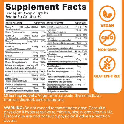 Doctors Best Multi-Vitamin Mineral Complex, Comprehensive Health Support, Non-GMO, Gluten Free, Vegan 90 Veggie Capsules - Maple Wellness Supplements