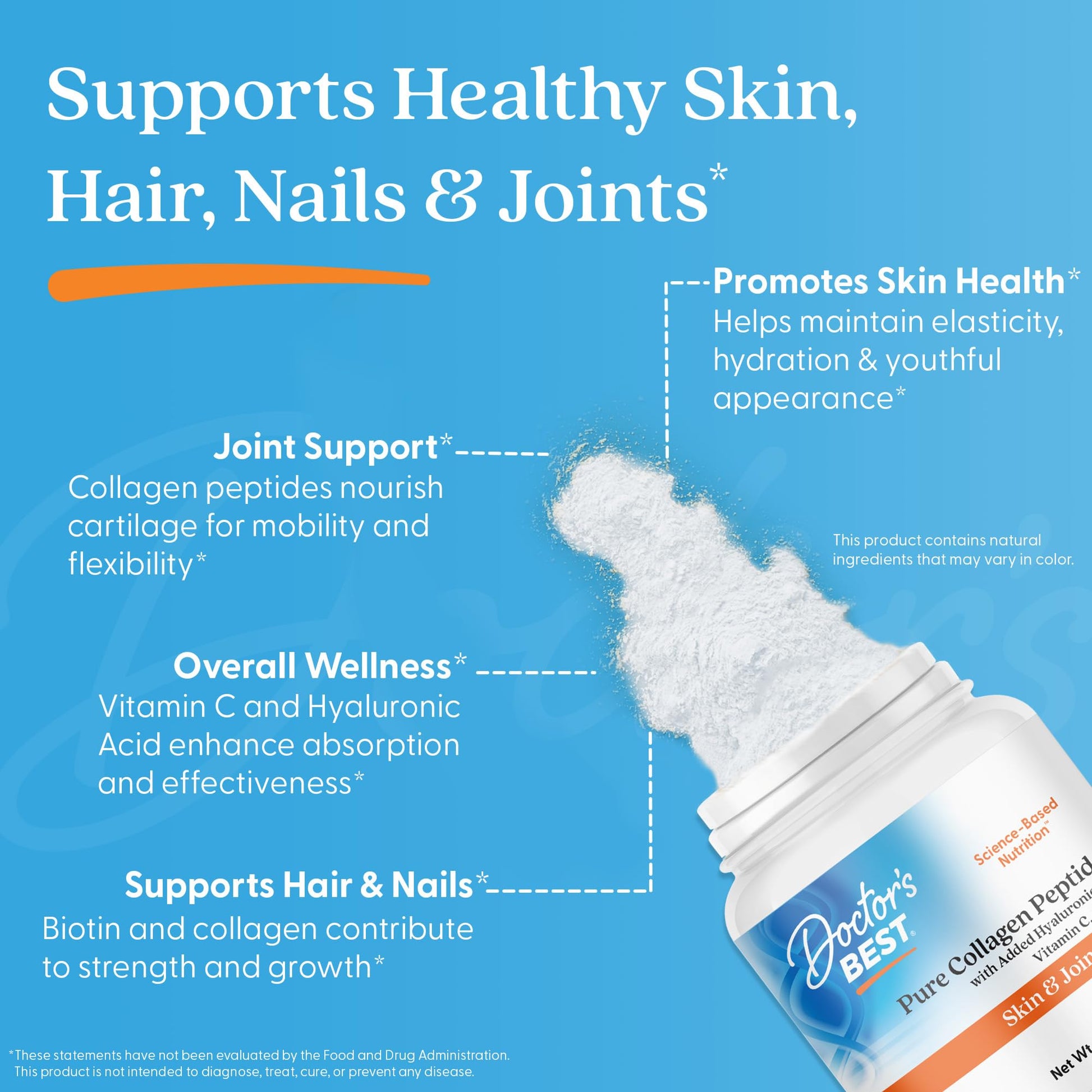 Doctor's BEST Pure Collagen Peptides w/Hyaluronic Acid - Collagen Powder Supplement for Women & Men, Unflavored, 18 g Protein & 90 mg Vitamin C per Serving, Supports Healthy Skin & Hair - 14.8 oz - Maple Wellness Supplements