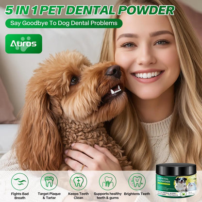 Dog Dental Powder for Teeth Cleaning Plaque & Bad Breath Off, Dental Powder for Dogs Teeth with Natural Herbal Blend & Postbiotics, Dog Teeth Cleaning Powder with Enzymes for Dogs & Cats (3.5oz) - Maple Wellness Supplements