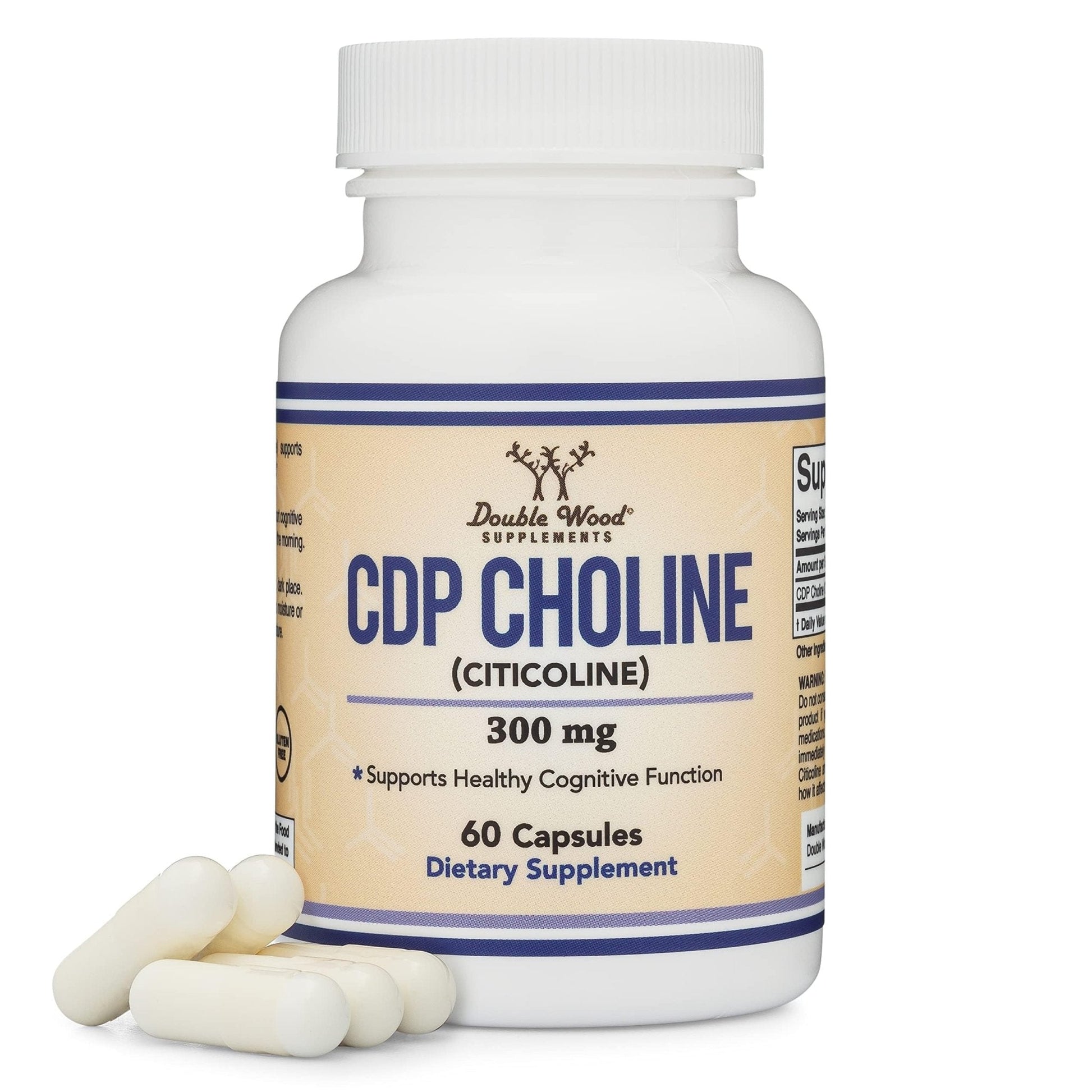 Double Wood Supplements CDP Choline (Citicoline) Supplement, Pharmaceutical Grade, Third Party Tested (60 Capsules 300mg) - Maple Wellness Supplements