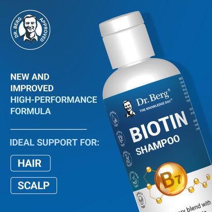 Dr. Berg Biotin Shampoo for Men & Women (Improved High-Performance Formula) - Independently Tested & Certified Paraben- Sulfate- & Silicone-Free - Infused w/Biotin, Argan Oil & Botanicals - 8 Fl oz - Maple Wellness Supplements