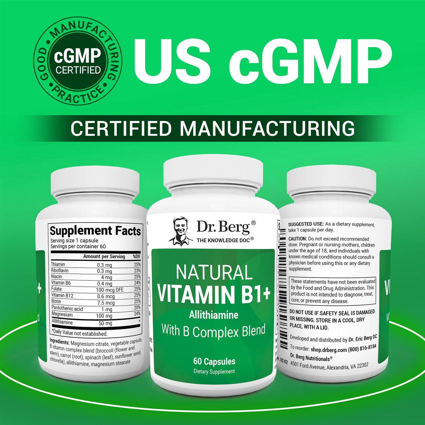 Dr. Berg Natural Vitamin B1 B6 B12 Complex - Allithiamine Vitamin B1 Supplement with 8 Essential Vitamin B Complex for Men & Women Including Thiamin - Maple Wellness Supplements
