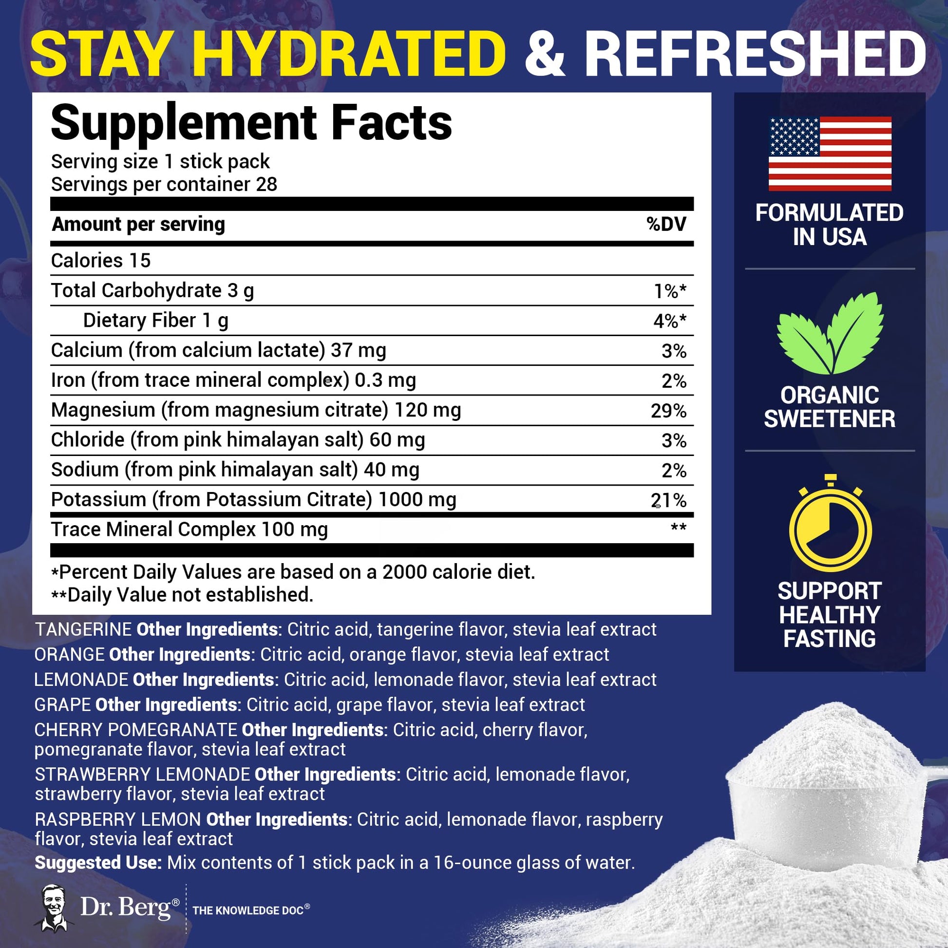Dr. Berg Sugar Free Electrolyte Powder Packets (Variety Pack) - Daily Electrolyte Drink Mix - 28 Total Hydration Pouches Sugar Free - Maple Wellness Supplements