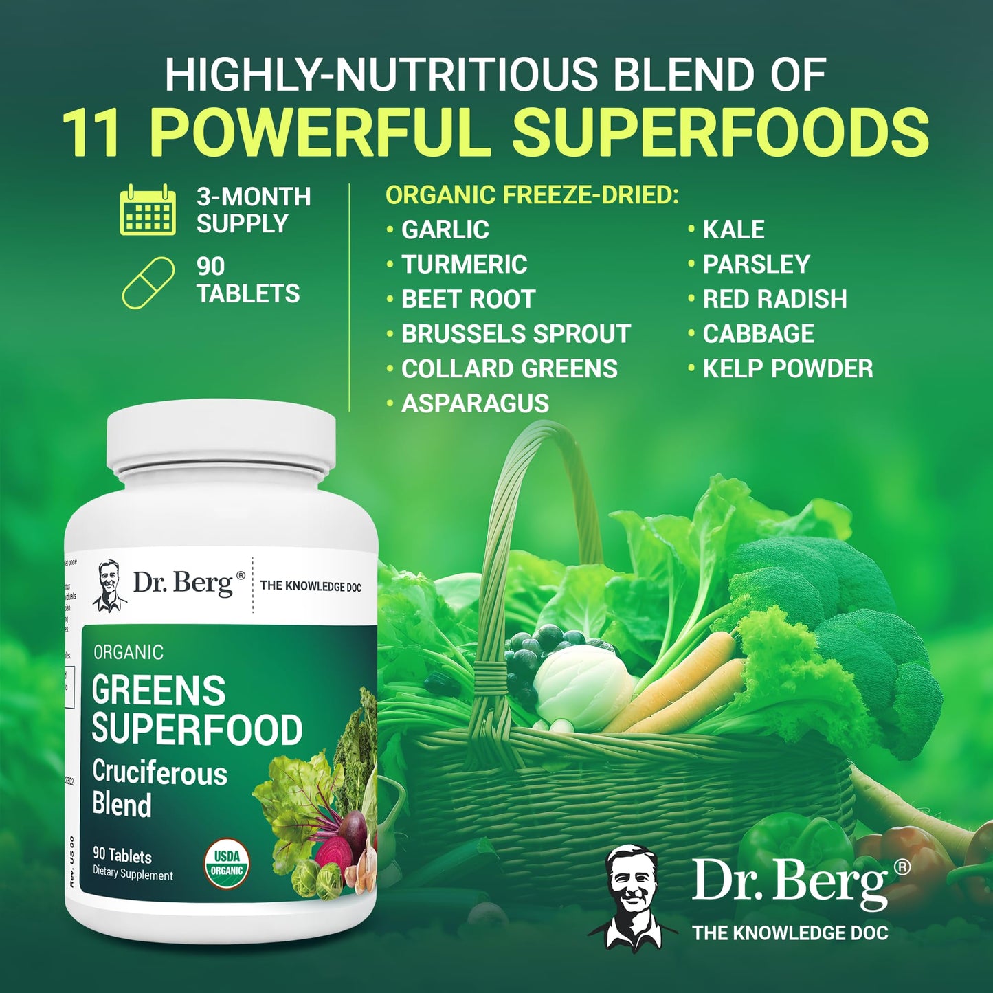 Dr. Berg's Greens Superfood Cruciferous Vegetable Tablets - Vegetable Supplements - Maple Wellness Supplements