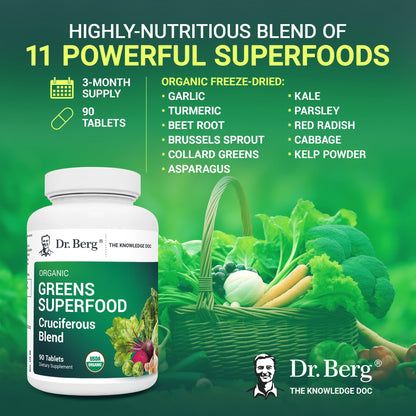 Dr. Berg's Greens Superfood Cruciferous Vegetable Tablets - Vegetable Supplements - Maple Wellness Supplements