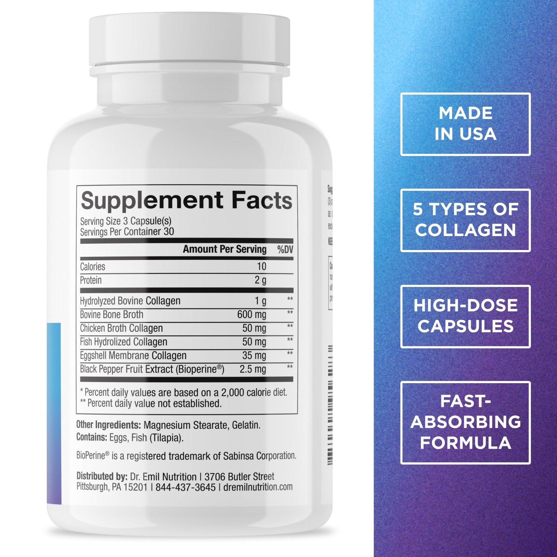 DR. EMIL NUTRITION Women's Multi Collagen Pills | Collagen Supplements | Support Hair, Skin, Nails & Joints | Hydrolyzed Collagen Supplements - Maple Wellness Supplements
