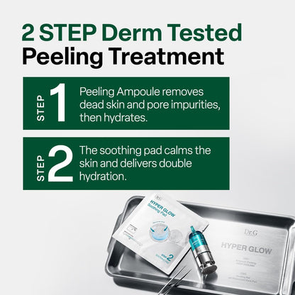 Dr. G Hyper Glow Ampoule Peeling 2-Step System - Removes Dead Skin - Instant Hydration - Korean Skin Care - Comes with Hyper Glow Ampoule Peeling Serum 30% (15 mL) & Soothing Pad (4 Pack) - Maple Wellness Supplements