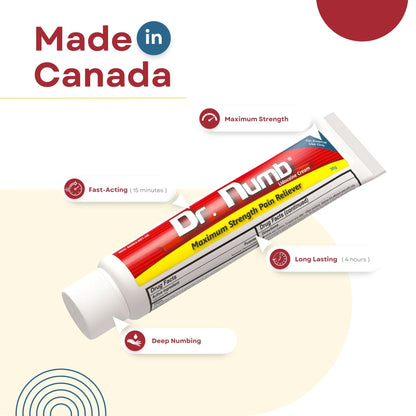 Dr. Numb 5% Lidocaine Numbing Cream, Fast-Acting Maximum Strength Topical Anesthetic Pain Relief Burn Itch Numb Cream with Vitamin E for Hemorrhoid Treatment, Local and Anorectal Uses - 30g 4 Pack - Maple Wellness Supplements