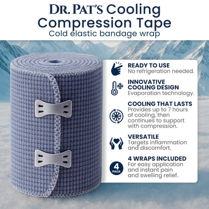 Dr Pat's Ice Tape (4 Pack) - Cooling Bandage Wrap Athletic Tape - Compression Instant Cold Compress Wrap with Menthol - Elastic, Athletic for Sore Muscles, Pain Relief Now, Swelling, Recovery, Sports - Maple Wellness Supplements