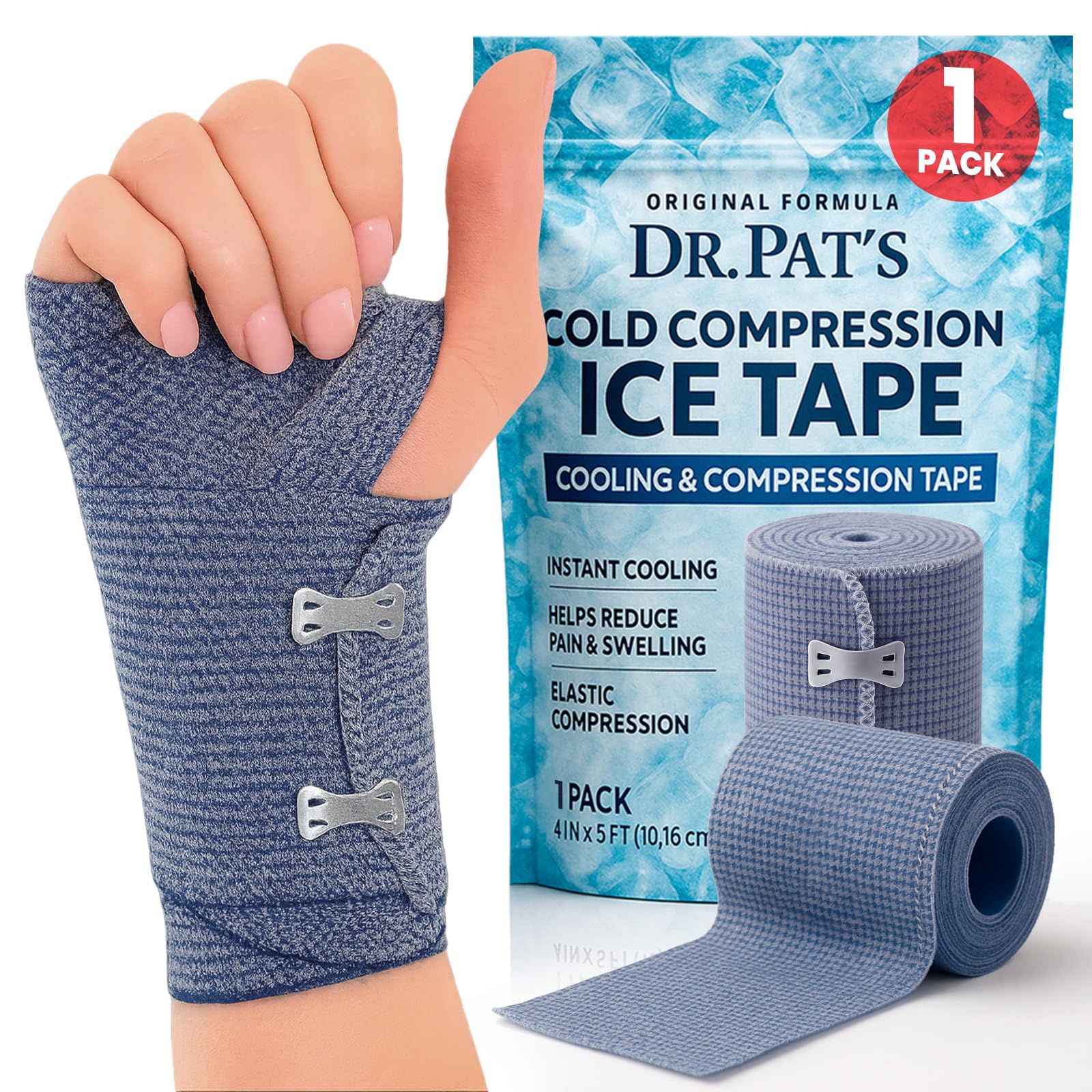 Dr Pat's Ice Tape - Cooling Bandage Wrap Athletic Tape - Compression Instant Cold Compress Wrap with Menthol - Elastic, Athletic for Sore Muscles, Pain Relief Now, Swelling, Recovery, Sports - Maple Wellness Supplements