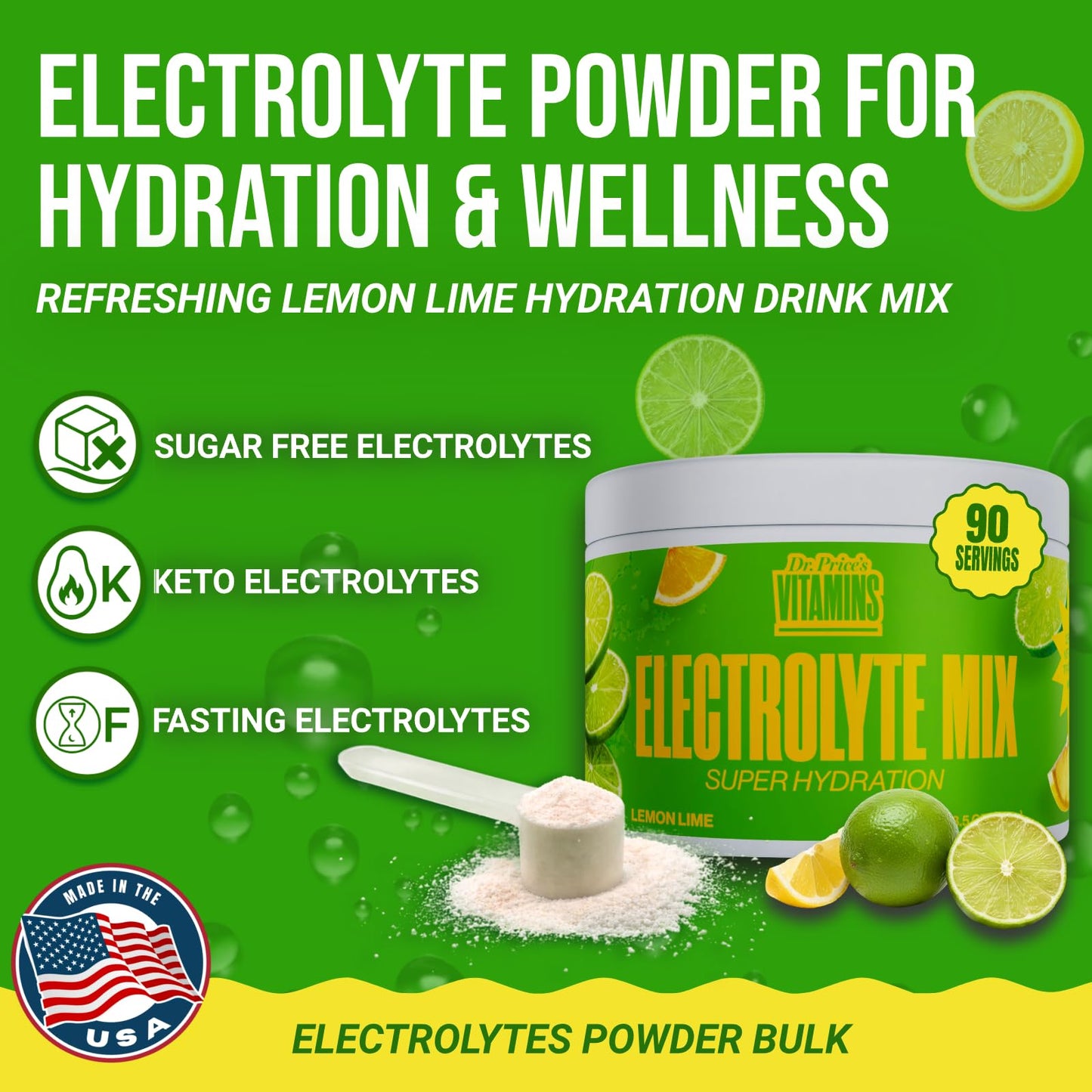 Dr. Price’s Electrolytes Powder Bulk – Lemon Lime, 90 Servings | Sugar Free Hydration Drink Mix with 72+ Trace Minerals, Manganese | Keto Electrolytes - Maple Wellness Supplements