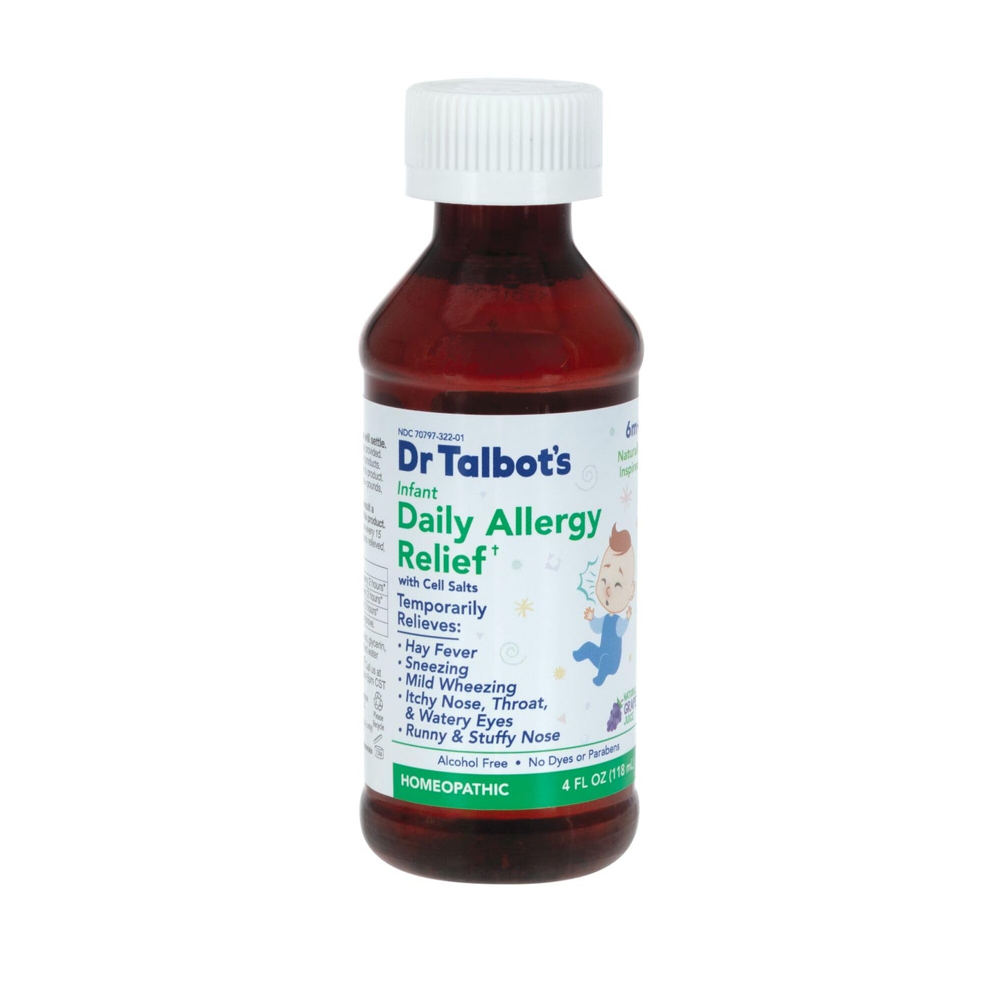 Dr. Talbot's Infant Daily Allergy Relief Liquid Medicine, Naturally Inspired for Babies, Includes Syringe, Grape Juice Flavor, Purple, 4 Fl Oz - Maple Wellness Supplements