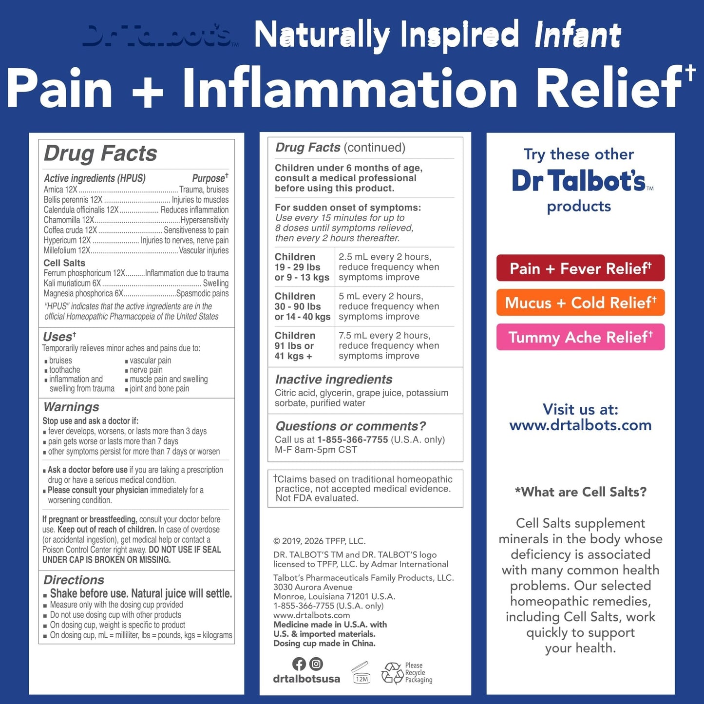 Dr. Talbot's Pain + Inflammation Relief Liquid Medicine for Children, Includes Dosage Cup, Grape Juice Flavor, 4 Fl Oz (Packaging May Vary) - Maple Wellness Supplements