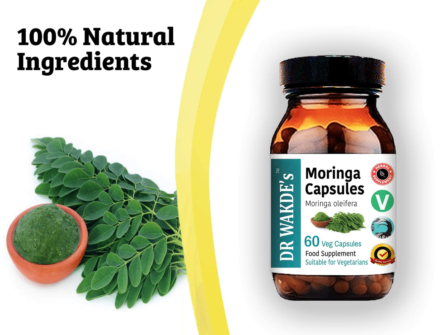 DR WAKDE'S Moringa Capsules (Moringa oleifera, 60 Veg Caps, Plant-Based Supplement, Ayurvedic Herb, All Natural, Vegan) - Maple Wellness Supplements