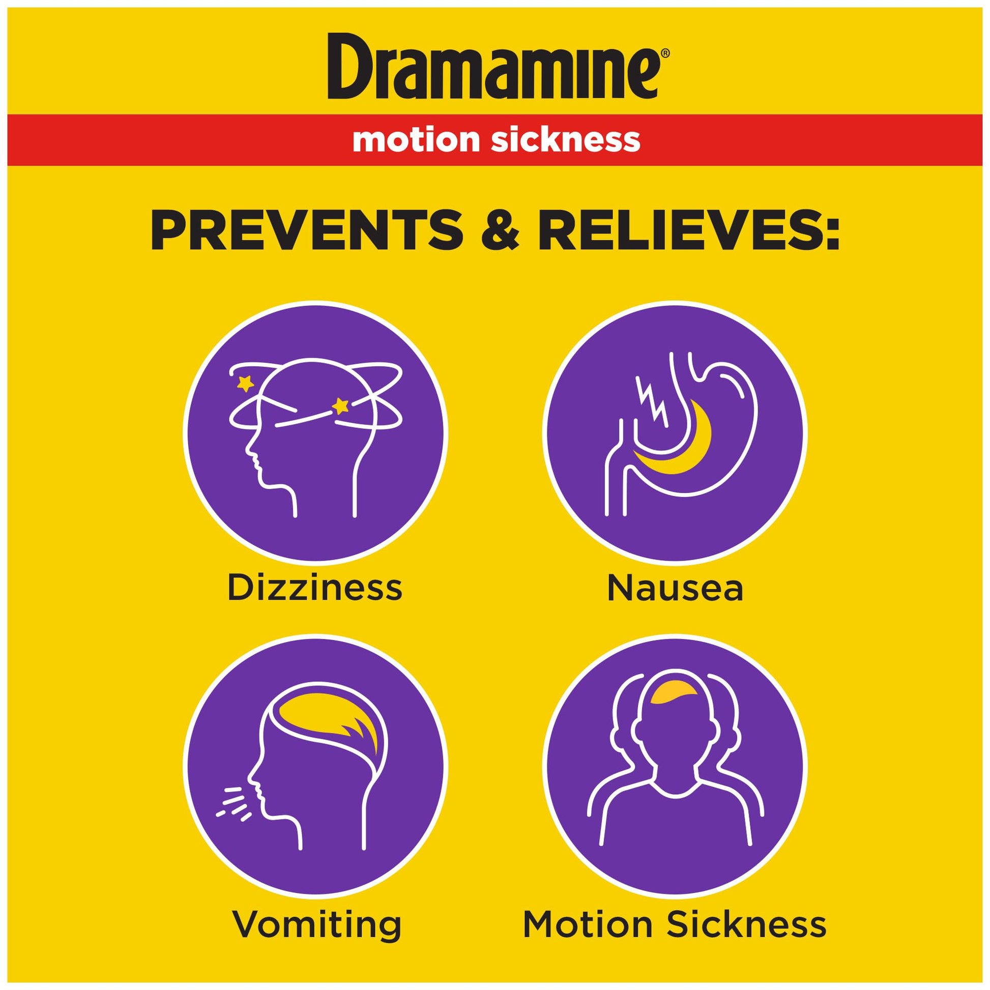 Dramamine Motion Sickness Less Drowsy, Travel Vial, Multicolor, 8 Count - Maple Wellness Supplements