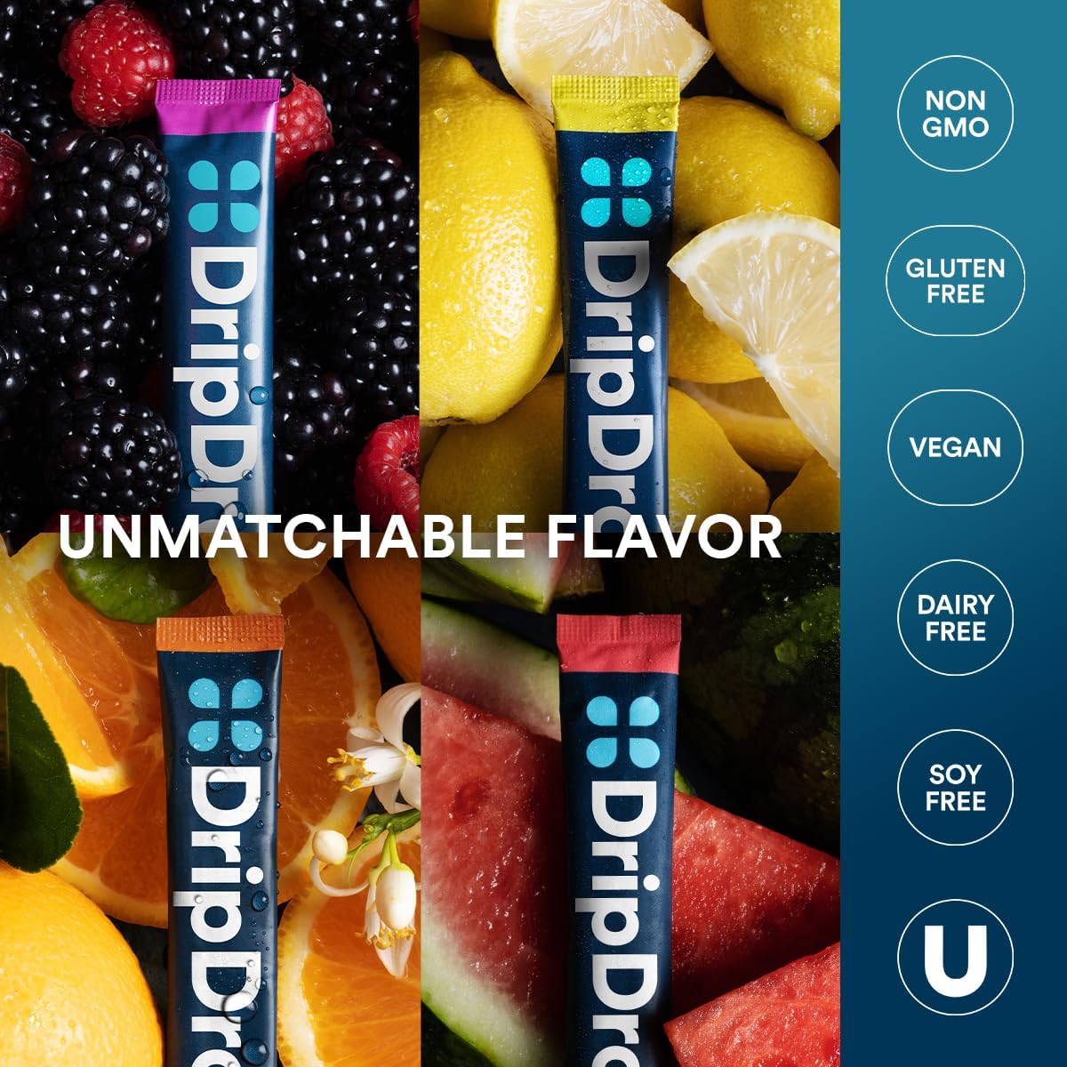DripDrop Hydration Packets - Bold Variety Pack - Single Serve Electrolytes Powder Drink Mix - Watermelon, Berry, Lemon, Orange - Maple Wellness Supplements